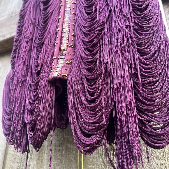 VERY RARE Free People Jagger Fringe Dress Plum Purple Beaded Sz 2 - Picture 4 of 11
